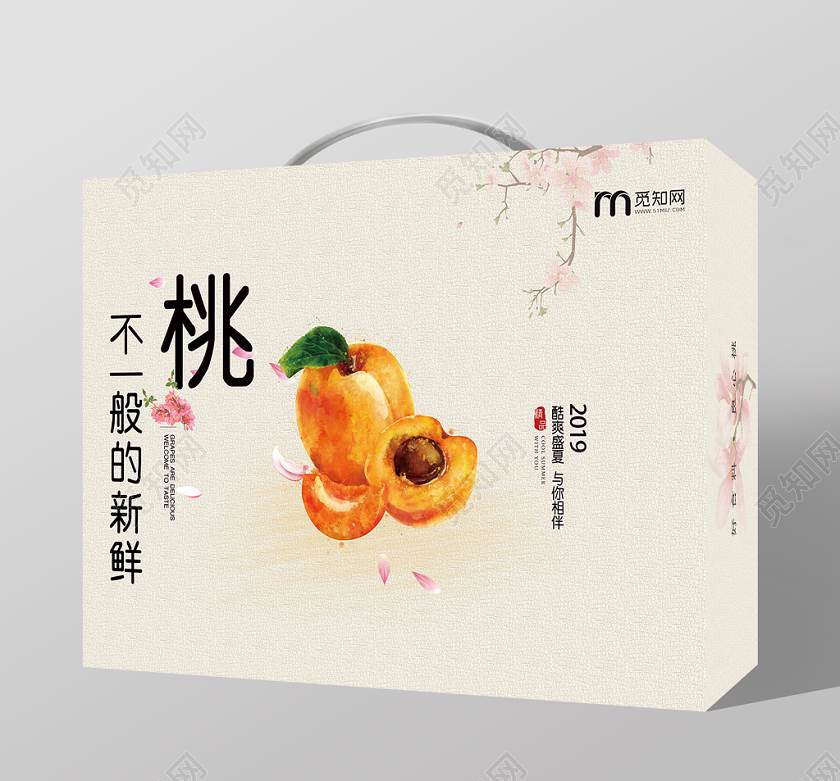 复古风桃花黄桃简约桃子水果礼品盒包装盒