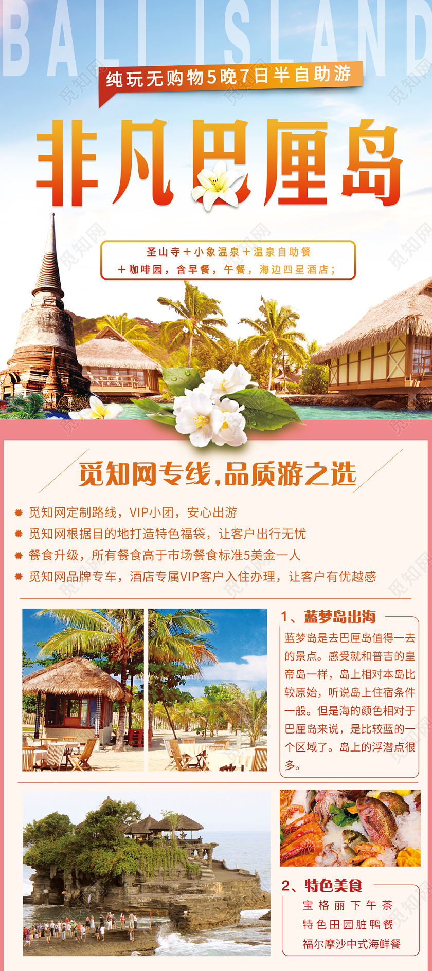 简约大气蓝色系非凡巴厘岛旅游易拉宝展架