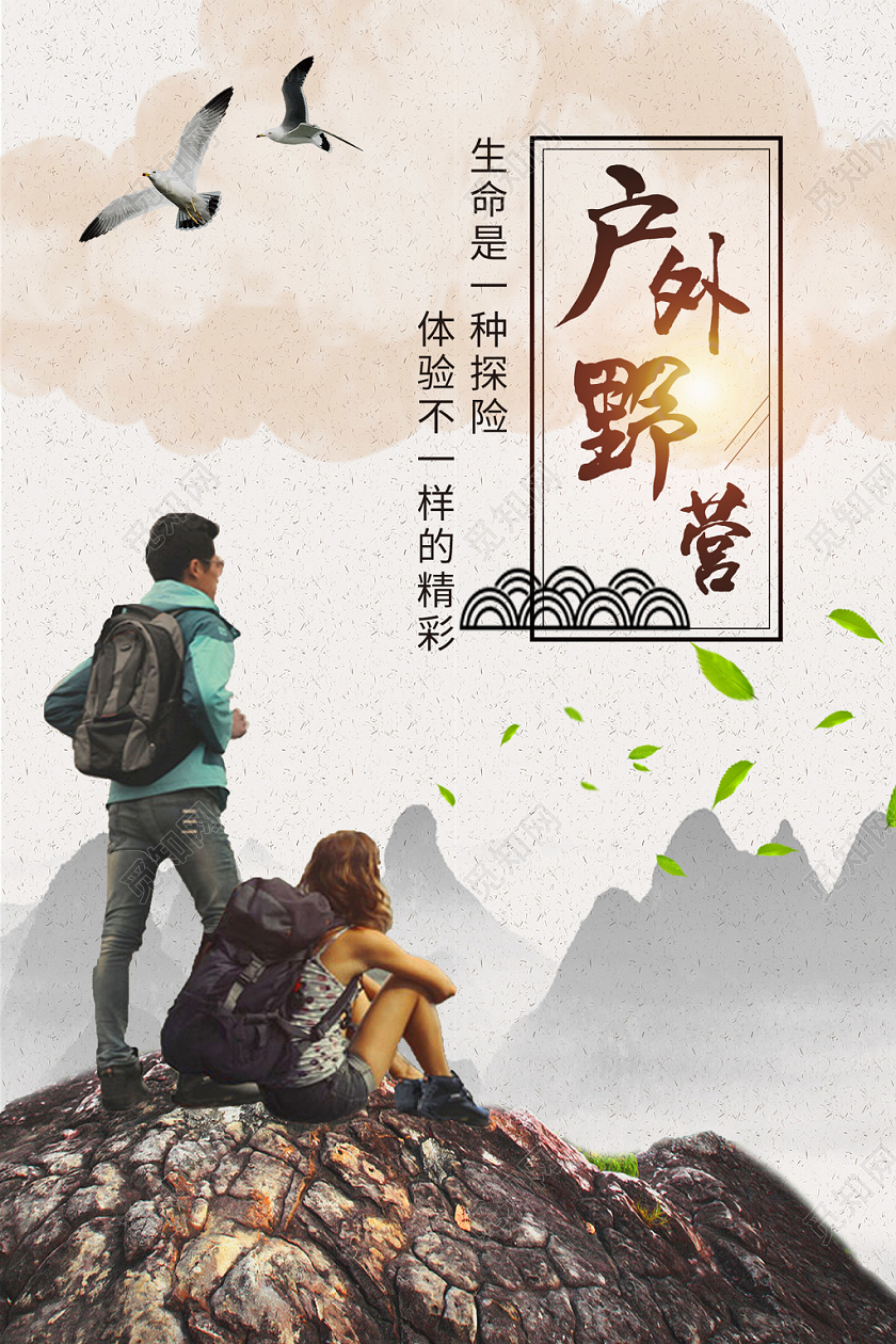 灰色简洁户外野营体验精彩海报