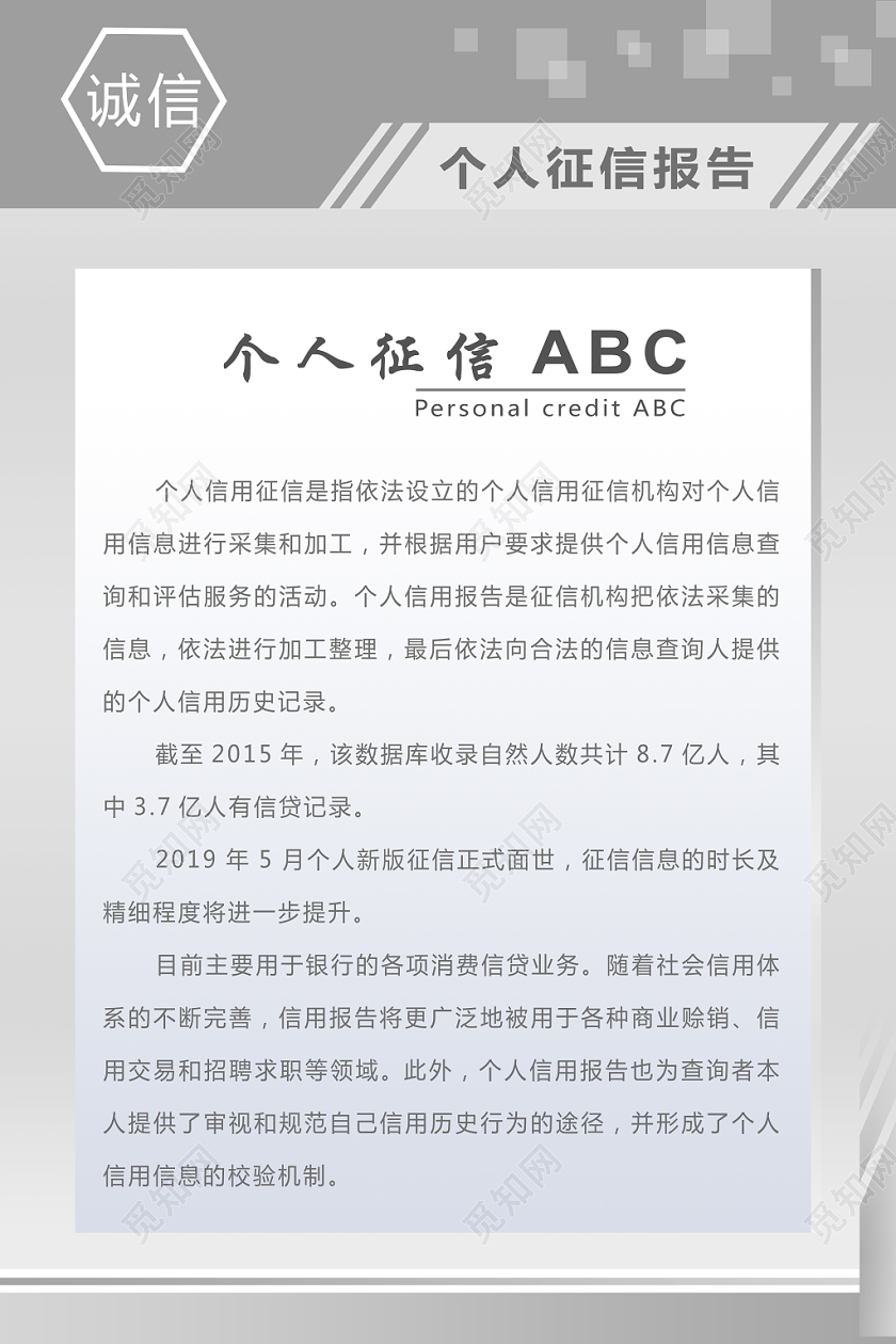 银行个人征信ABC报告个人诚信征信介绍海报宣传