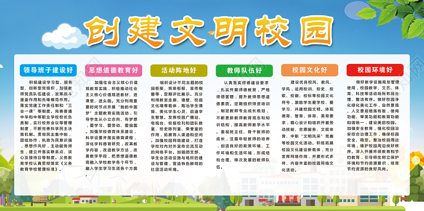大气小清新共建文明校园宣传展板设计