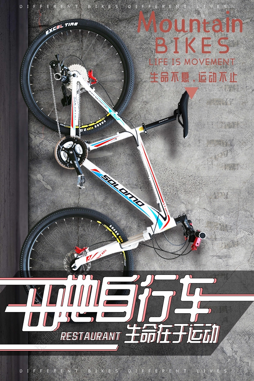 灰色大气山地自行车生命在于运动宣传海报