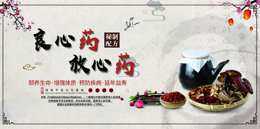 中医中药良心药放心药秘制配方宣传展板