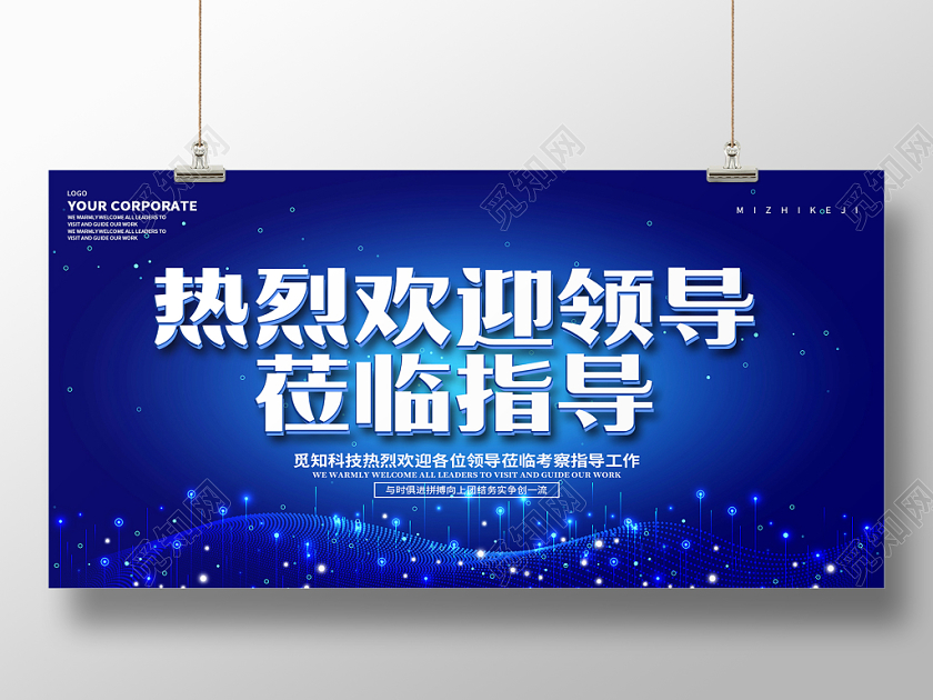蓝色热烈欢迎领导莅临指导宣传展板