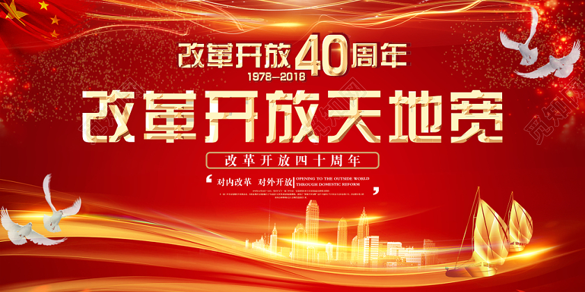 红色大气改革开放40周年天地宽党建党政党课宣传展板