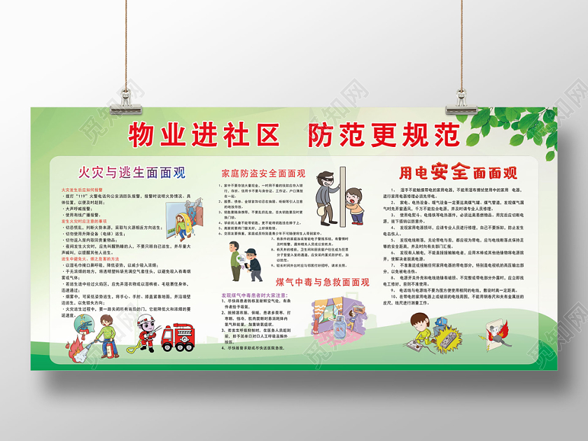 绿色清新物业小区安全宣传单面展板