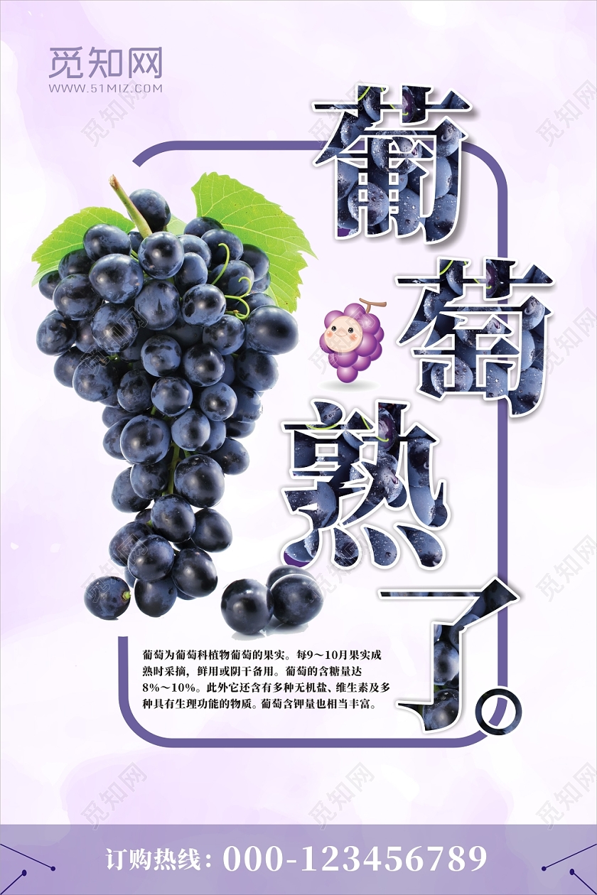 水果葡萄新鲜水果紫色创意简约宣传海报
