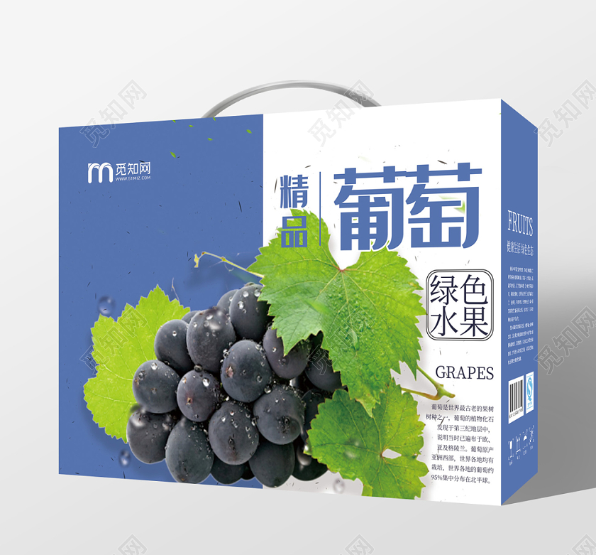 蓝色简约大气水果葡萄包装盒