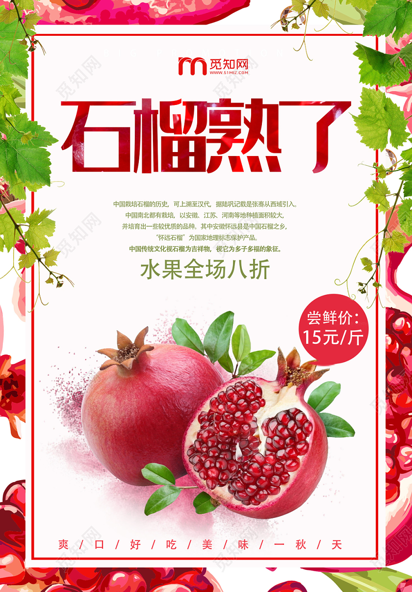 红色热烈水果石榴石榴熟了海报