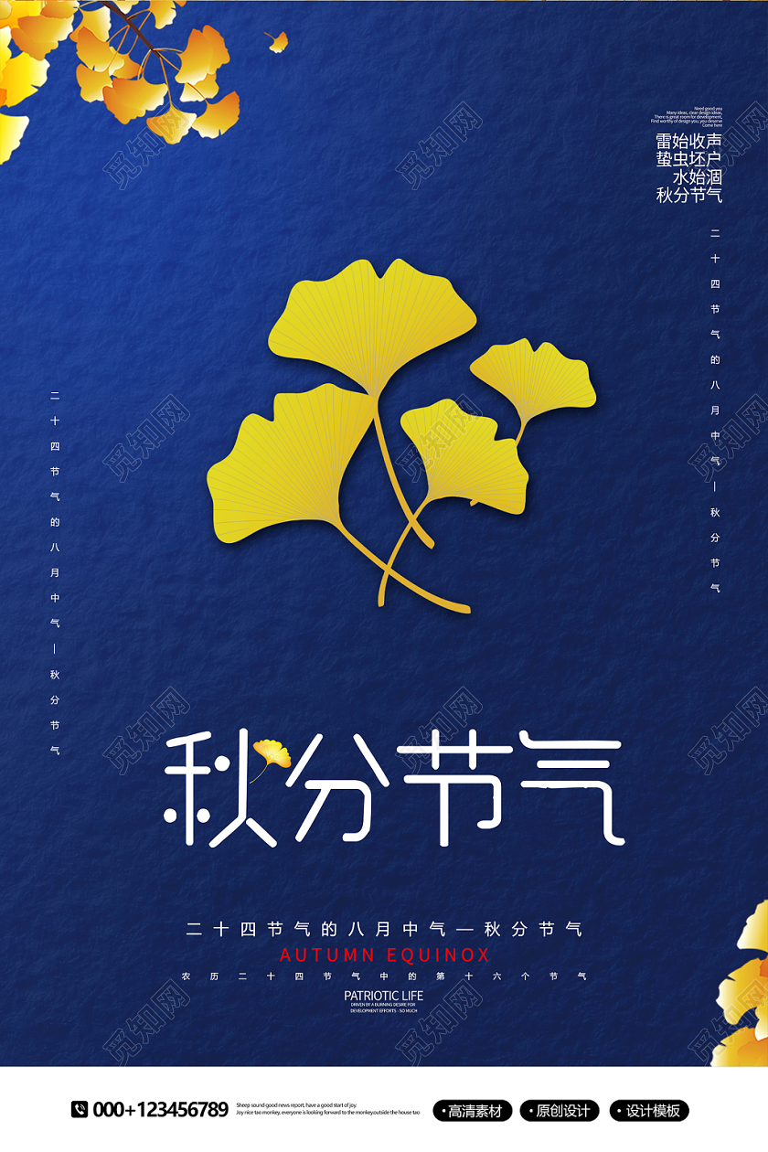 简约时尚中国传统二十四节气秋分节气海报