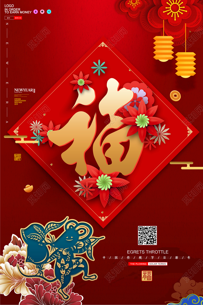 红色喜庆2020年鼠年新年海报