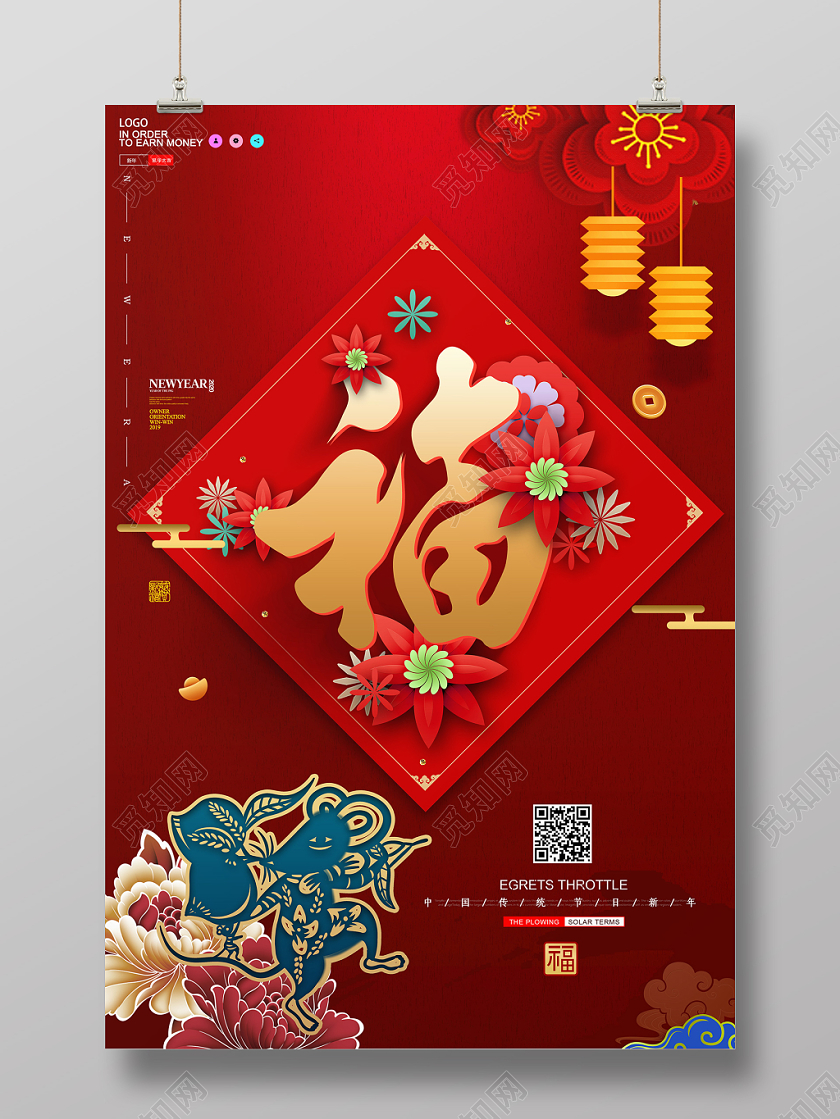 红色喜庆2020年鼠年新年海报