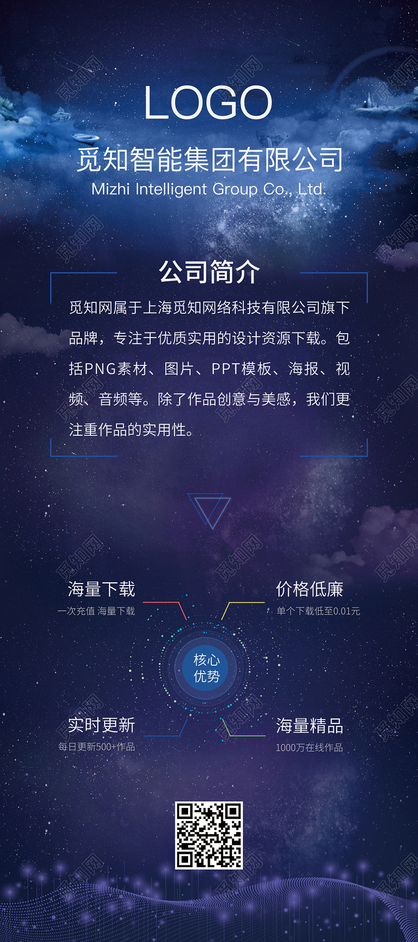 星空实用创意蓝紫色企业公司介绍简介易拉宝宣传展架