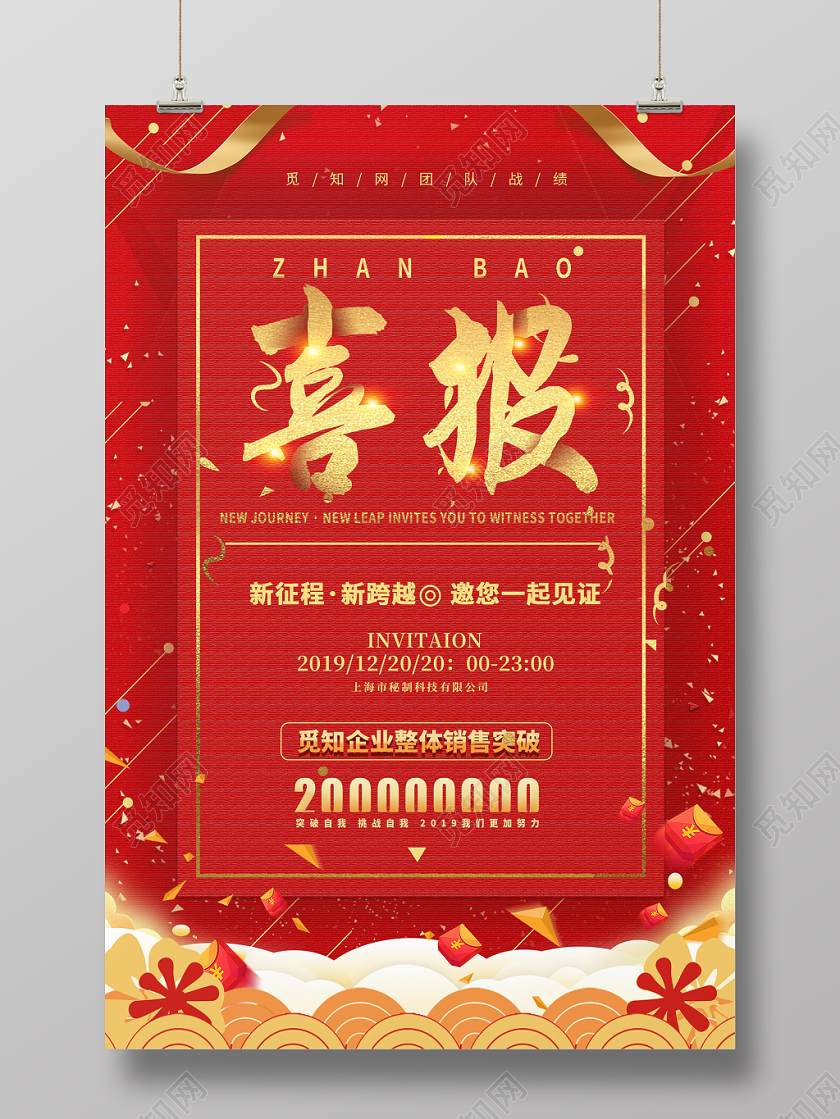 简约大气红色系员工业绩喜报战报海报设计