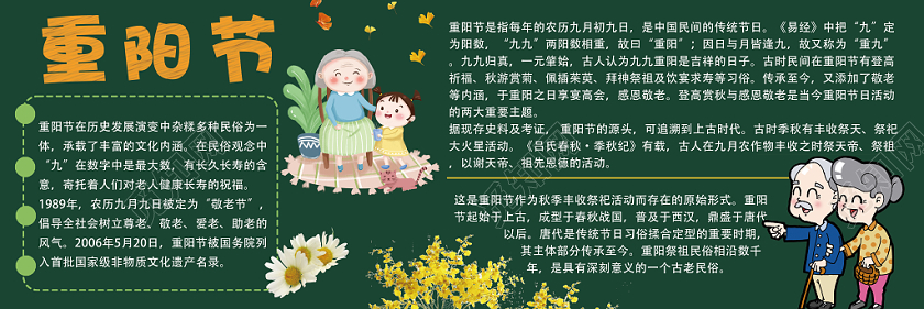 绿色简约九九重阳节卡通黑板小报