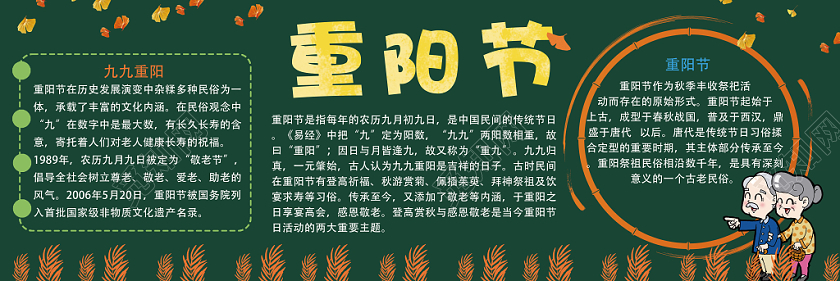 绿色卡通重阳节宣传黑板小报