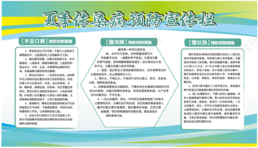 夏季传染病预防宣传栏绿色几何平面简约展板