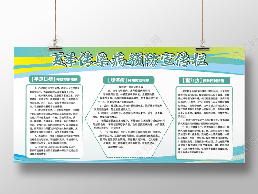 夏季传染病预防宣传栏绿色几何平面简约展板