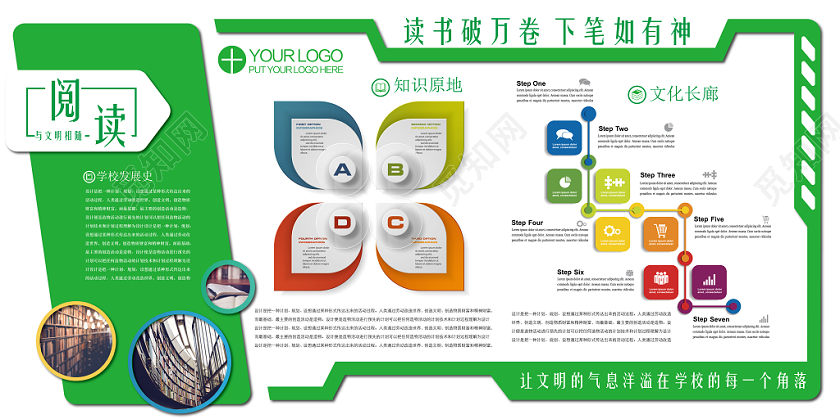 绿色风阅读学习园地文化墙