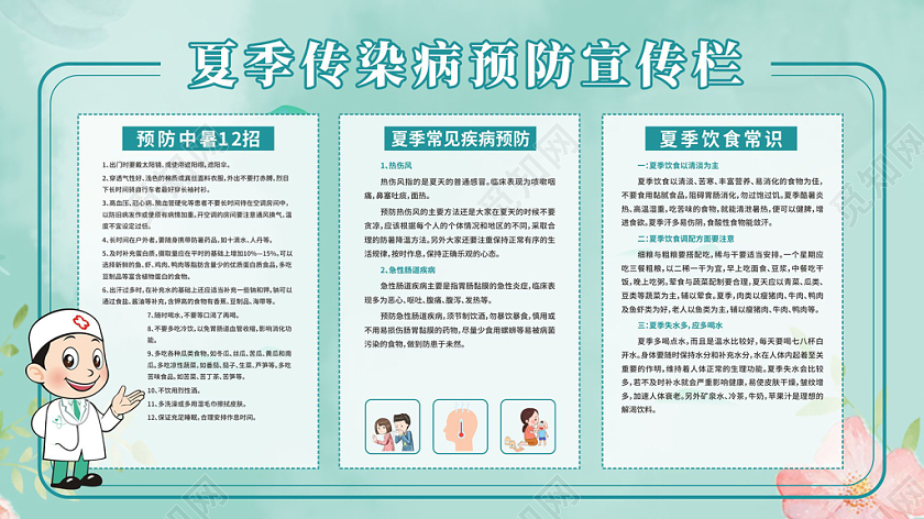 绿色清爽夏季预防传染病宣传栏展板