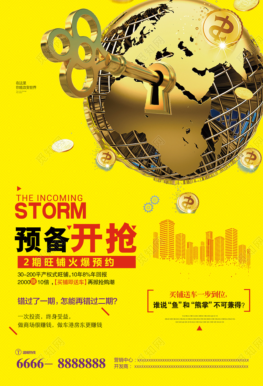 简约风地产商铺预备开枪宣传海报