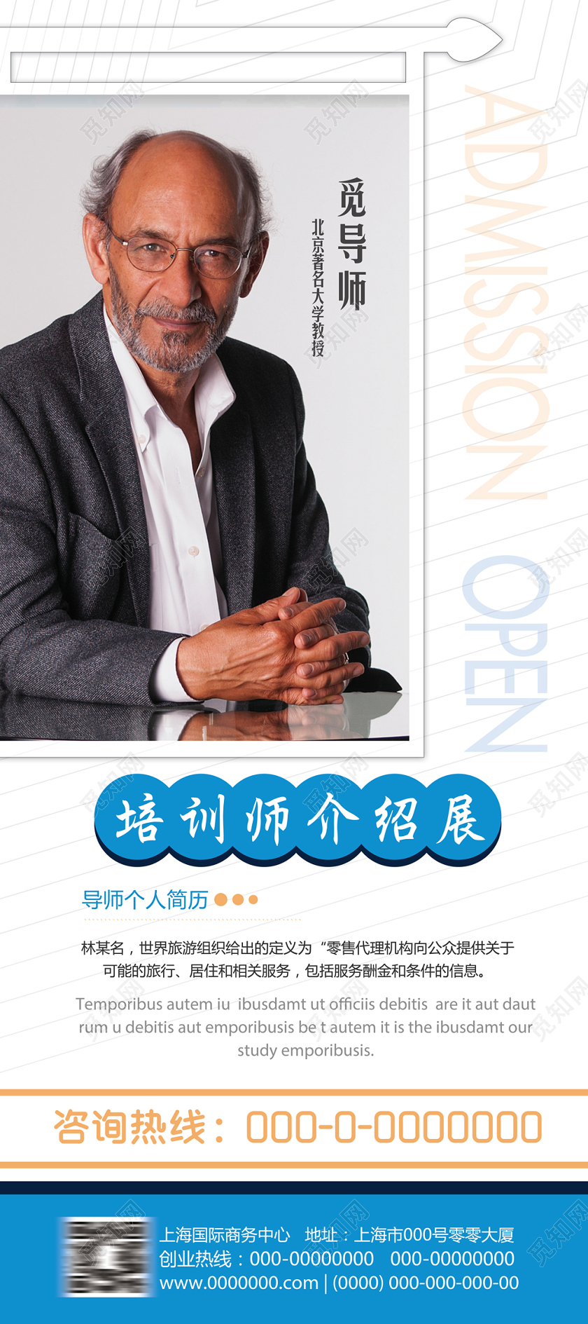 人物海报企业培训人物展架易拉宝白色蓝色简介培训师展架