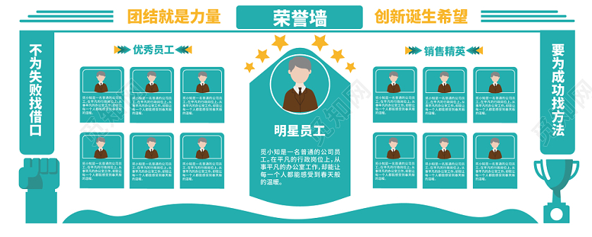 员工风采荣誉榜蓝色几何简约风文化墙