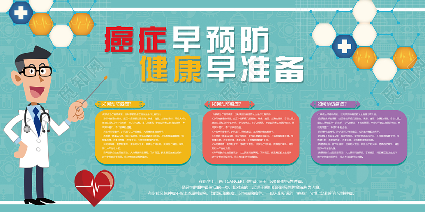 简约风癌症早预防健康早准备医疗卫生宣传展板