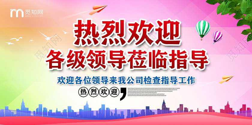 卡通五彩热烈欢迎各级领导莅临指导工作展板
