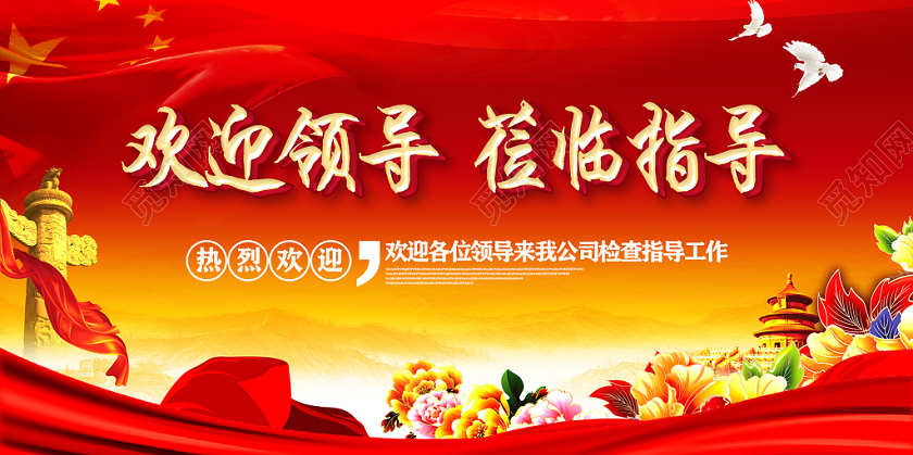 红色喜庆欢迎领导莅临指导工作展板