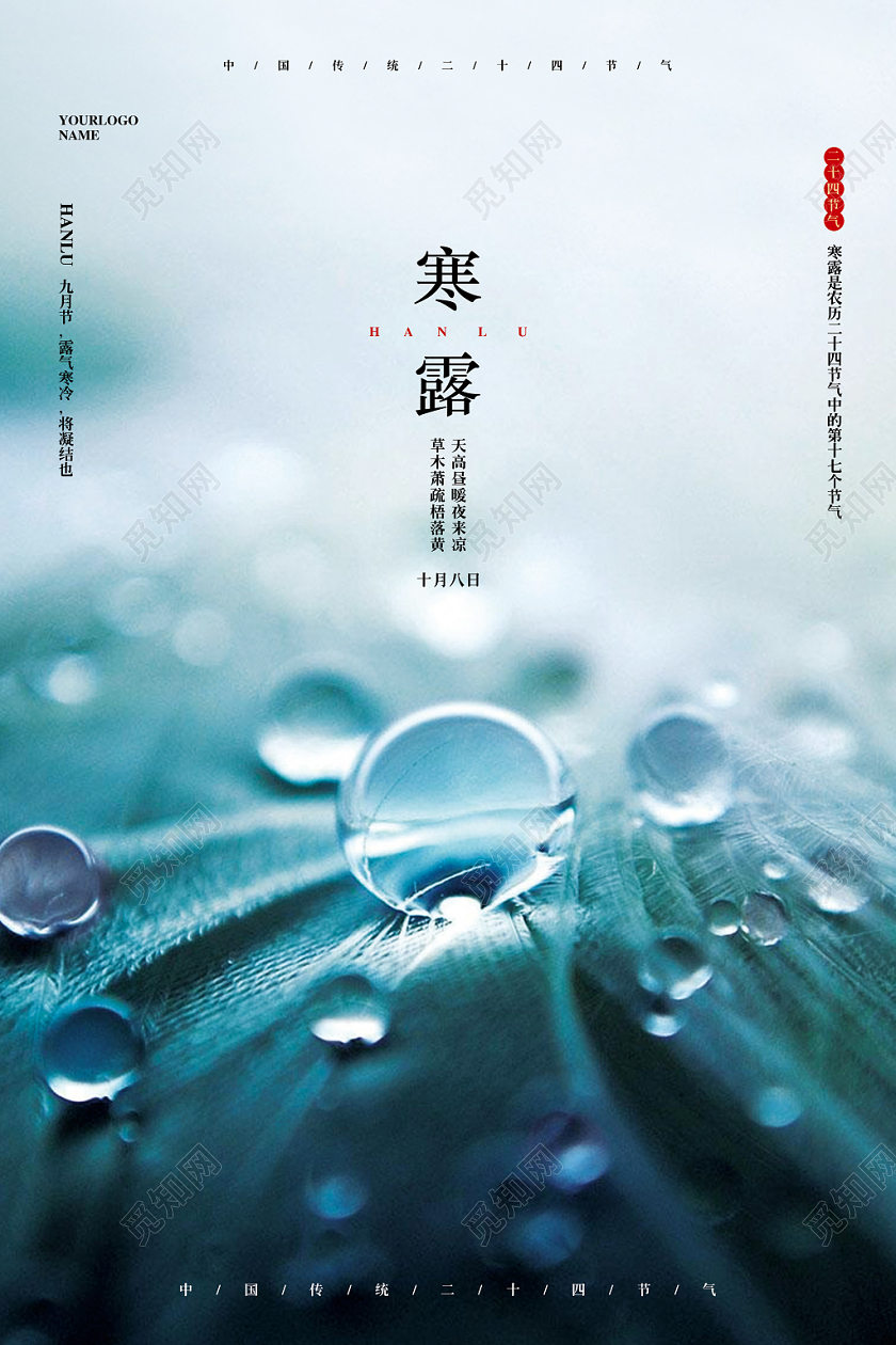 文艺简约二十四节气寒露宣传海报设计