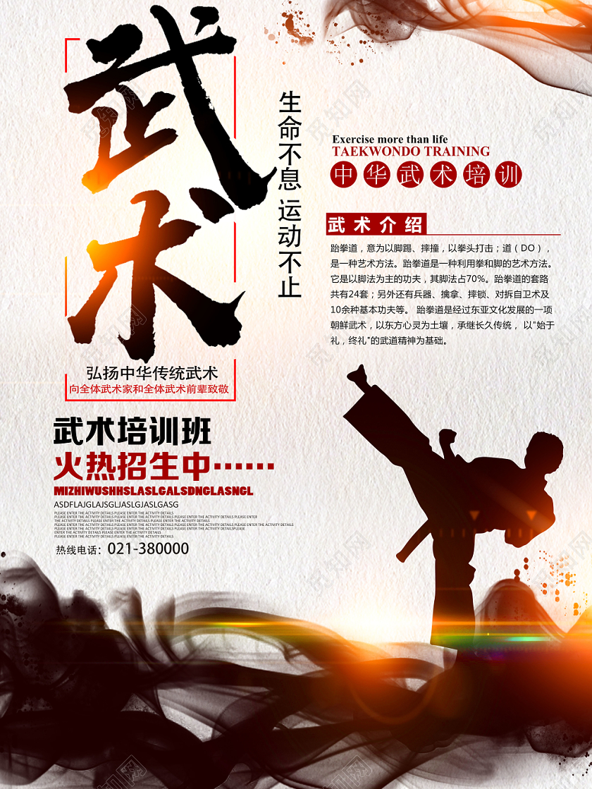 浅灰传统简约风武术培训招生武术海报