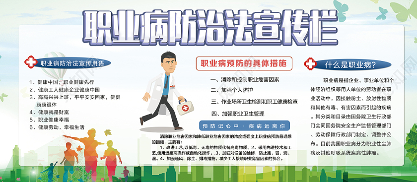 清新简约职业病防治法职业健康宣传栏展板