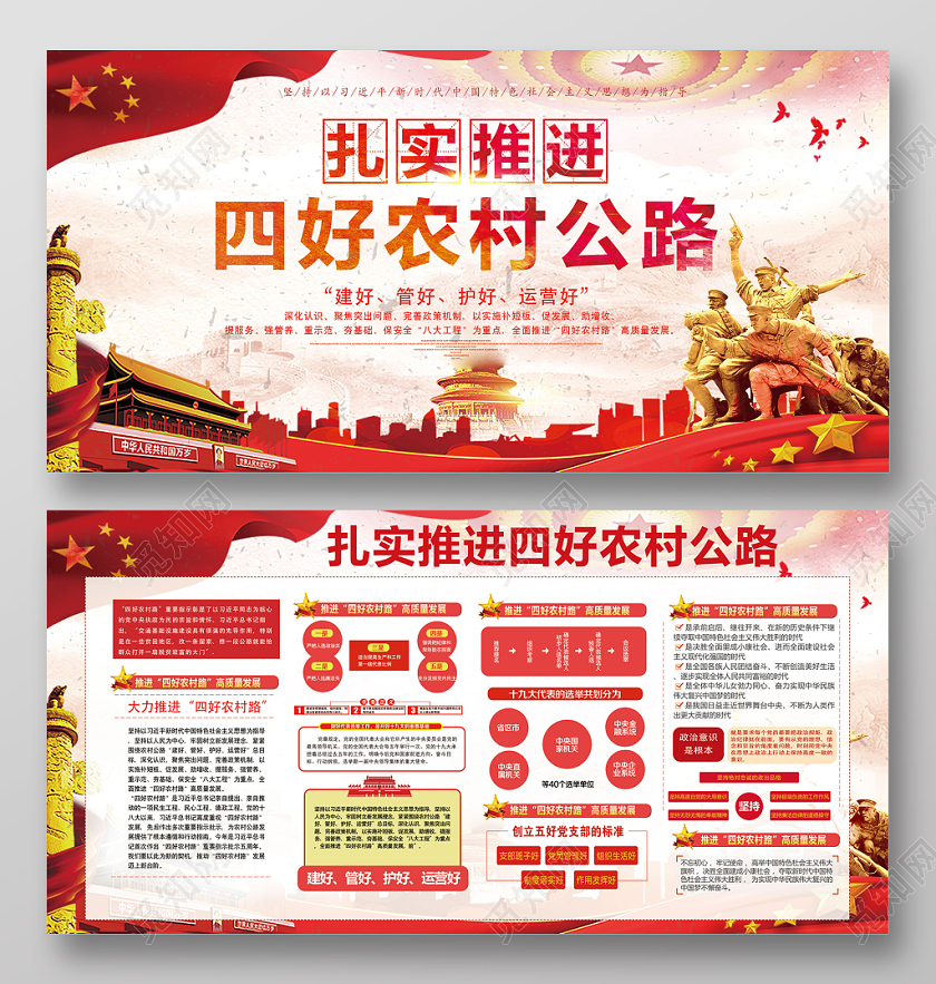 红色大气公路党建党政党课宣传展板