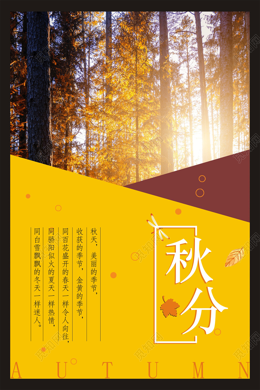 秋分秋天枫叶黄色简约海报
