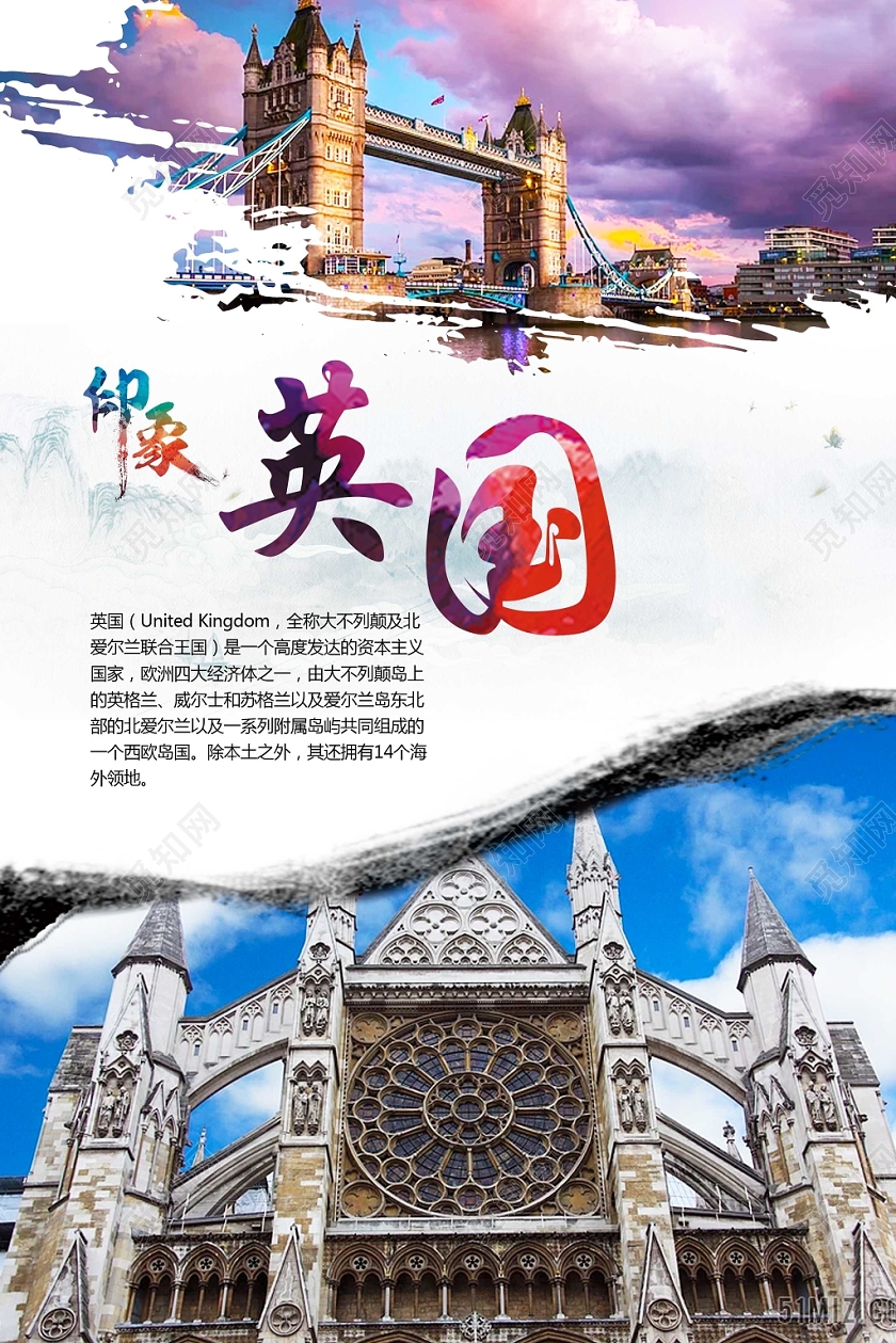 白色简约风英国欧洲英国海报