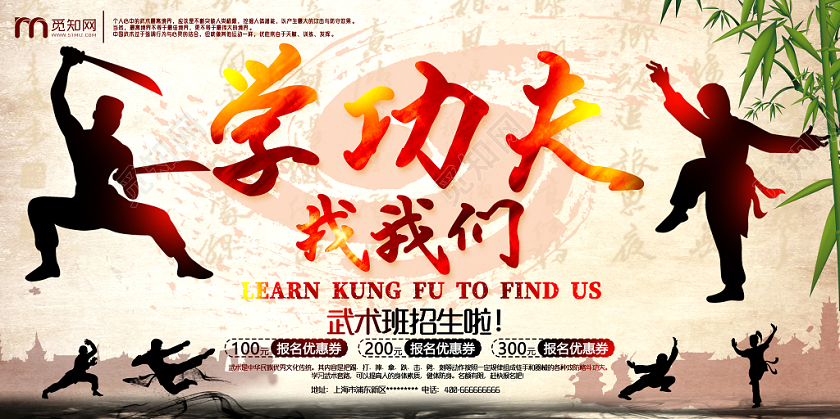 中国功夫中国武术培训招生展板