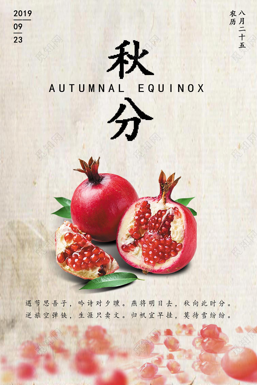 淡色背景简约创意中国二十四节气秋分海报