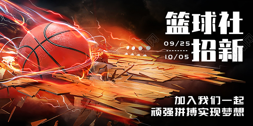 黄色炫酷篮球社招新纳新宣传展板