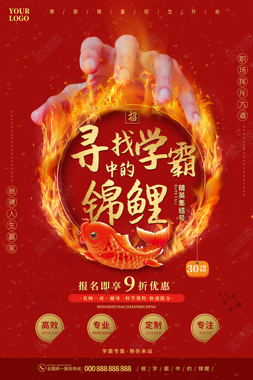 红色寻找学霸中的锦鲤培训班锦鲤海报