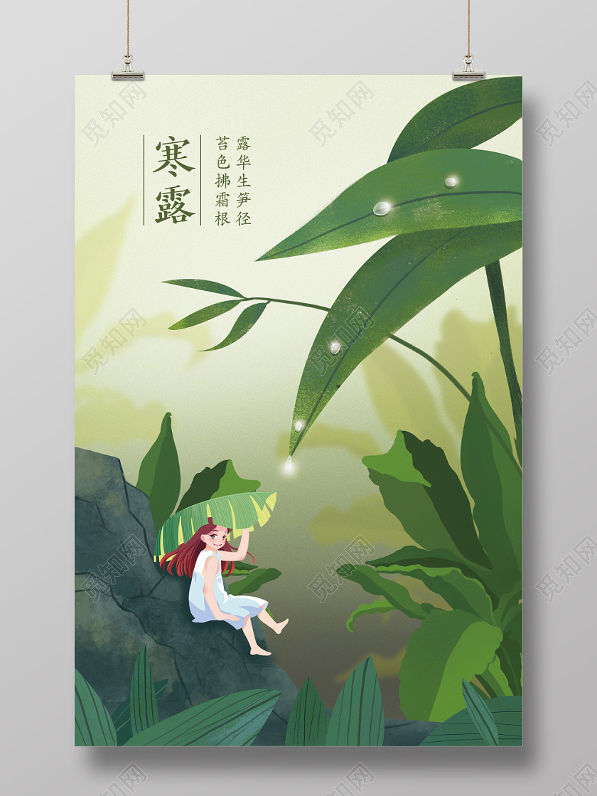 绿色插画版CG传统二十四节气寒露宣传海报
