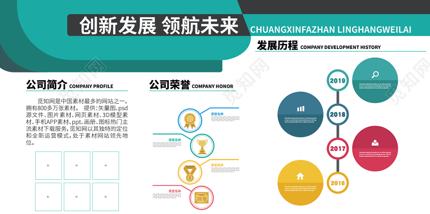 创新发展领航未来绿色几何简约风企业文化展板