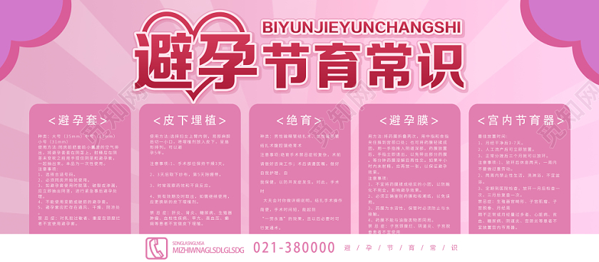 粉色简约避孕节育常识避孕展板