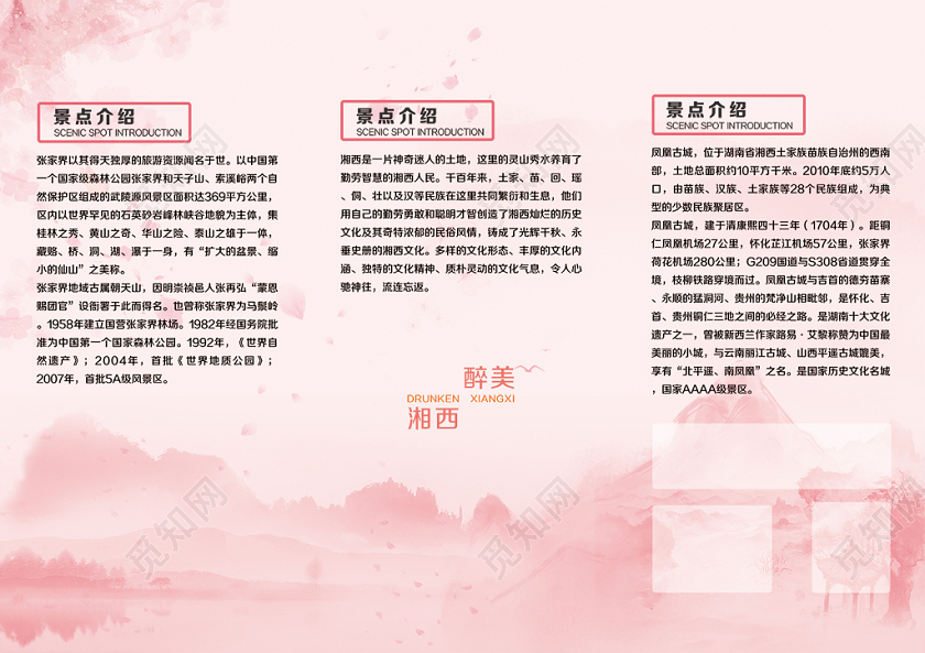 粉色清新旅游宣传三折页