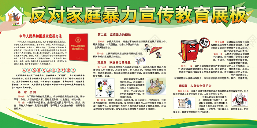 绿色简洁反对家庭暴力宣传教育展板