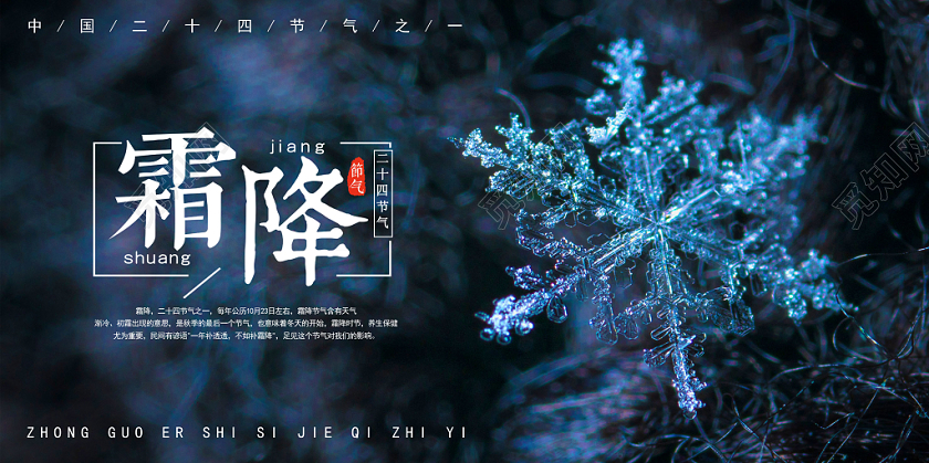 深蓝色中国二十四节气之一霜降节气宣传海报展板