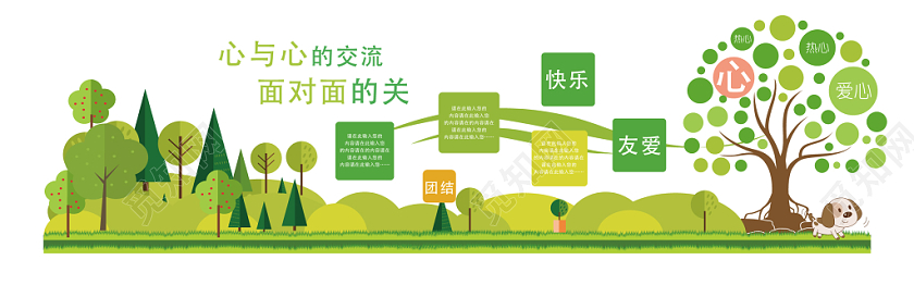 心与心交流面对面关心绿色几何简约沟通文化墙