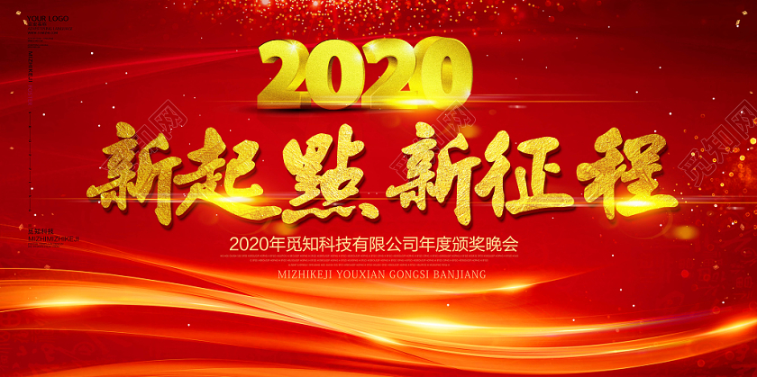 红色时尚大气新起点新征程年会展板