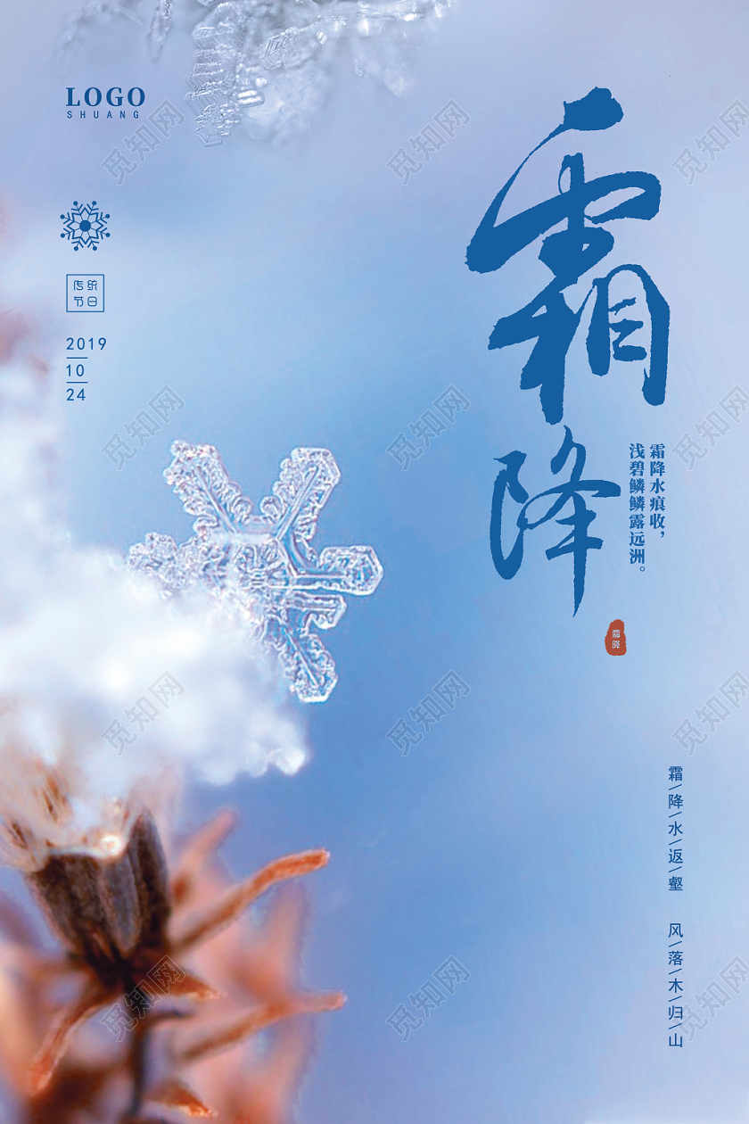 24简约大气霜降二十四节气宣传海报