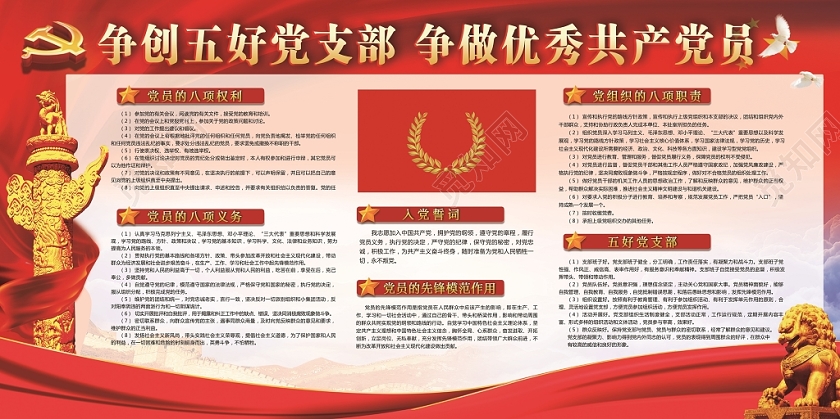 党建党政党课争创五好党支部争做优秀共产党员展板